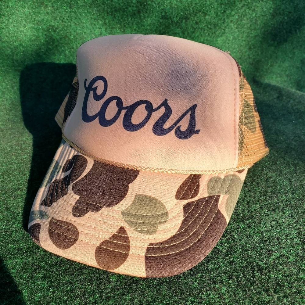 VTG Coors Camo Snapback Cap Nissun Tag Tan Brown Green Brewing Company Golden CO